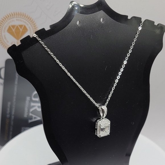 Certified 2 CT Emerald Cut Moissanite Pendant Necklace | 925 Sterling Silver - Picture 5 of 17
